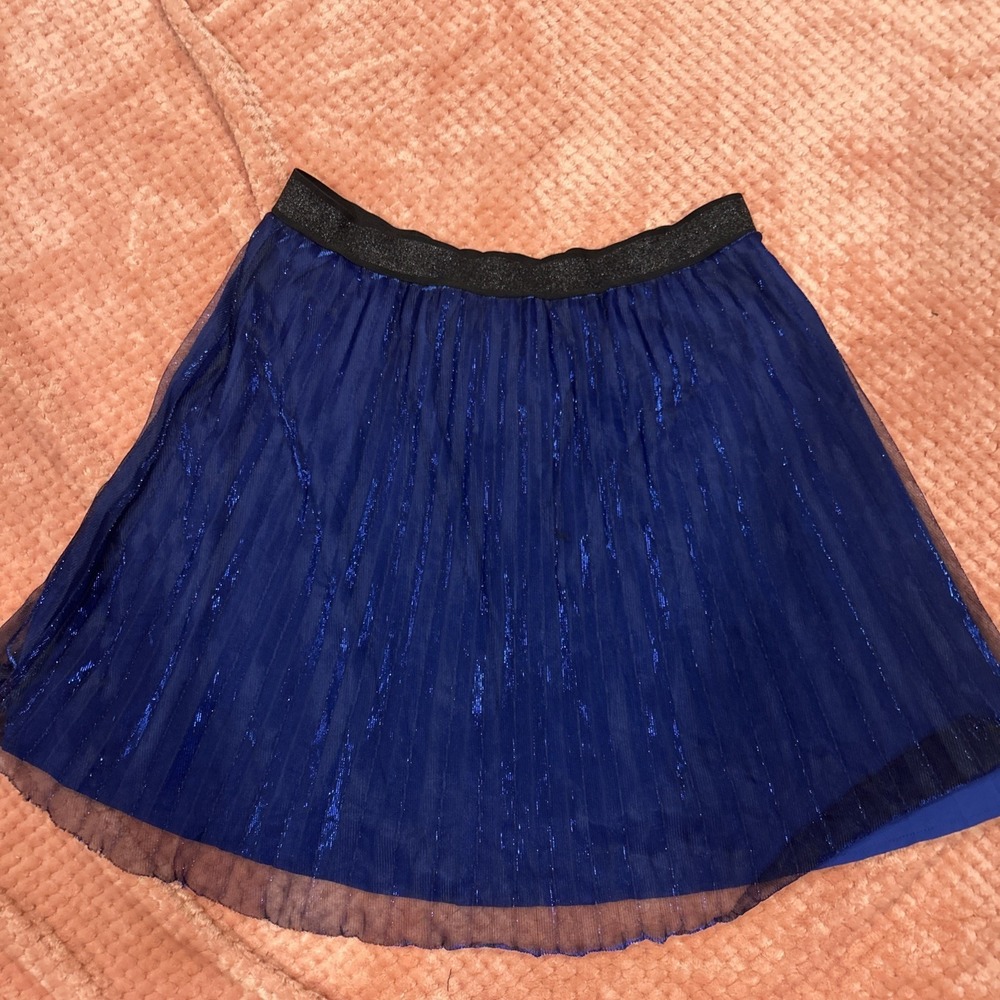 Lea & Viola Plaid Blue Metallic Pleated  Skirt Women's Large